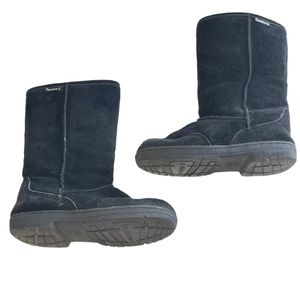 Bearpaw Black Hard Sole Suede Shearling Bootie Womens Size 6